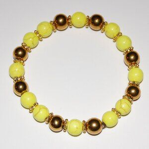 Yellow and Gold Bracelet,Stone and Golden 8mm Beads,Handmade Bracelet